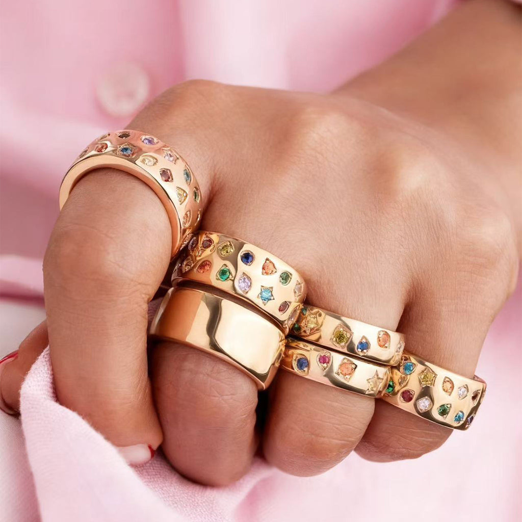 Retro Dopamine Colorful Ring 6-Piece Set