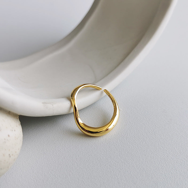 INS Minimalist Irregular Wave-Pattern Polished Womens Ring