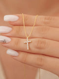 Cross Full Of Diamonds Womens Clavicle Chain Gold Pendant Girls Necklace