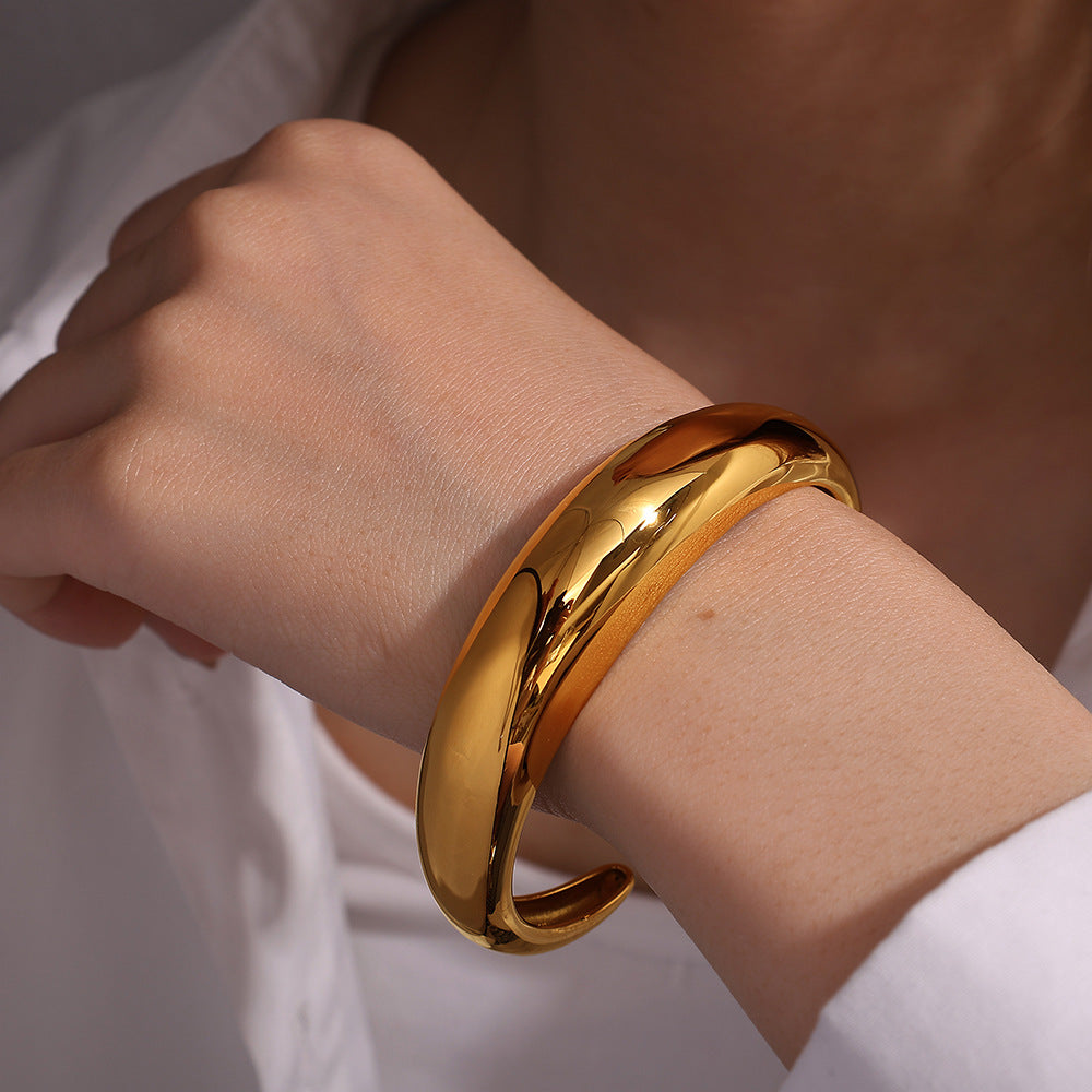 Open Bangle 18K Gold-plated Stainless Steel C-shaped Open Bangle