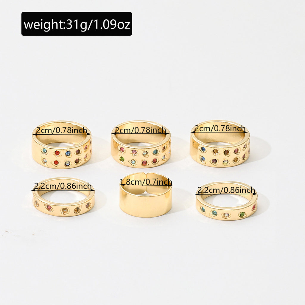 Retro Dopamine Colorful Ring 6-Piece Set