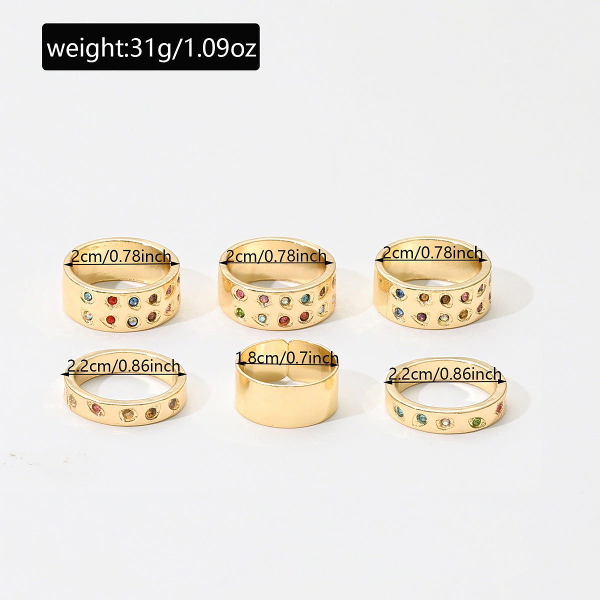 Retro Dopamine Colorful Ring 6-Piece Set