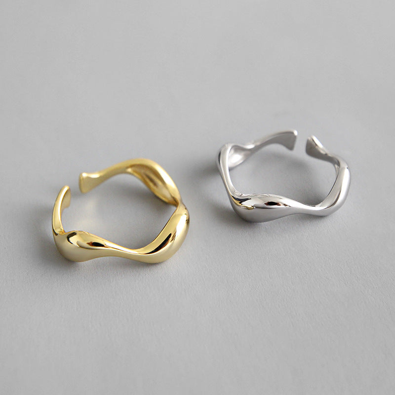 INS Minimalist Irregular Wave-Pattern Polished Womens Ring